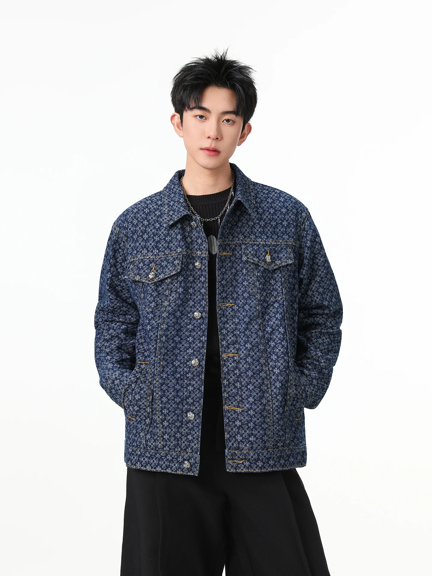

Boyue Casual Street Sle Denim Jaet Men's Women's Lightweight Luxury Embroidery Outdoor Workwear Loose Fit Long Sve