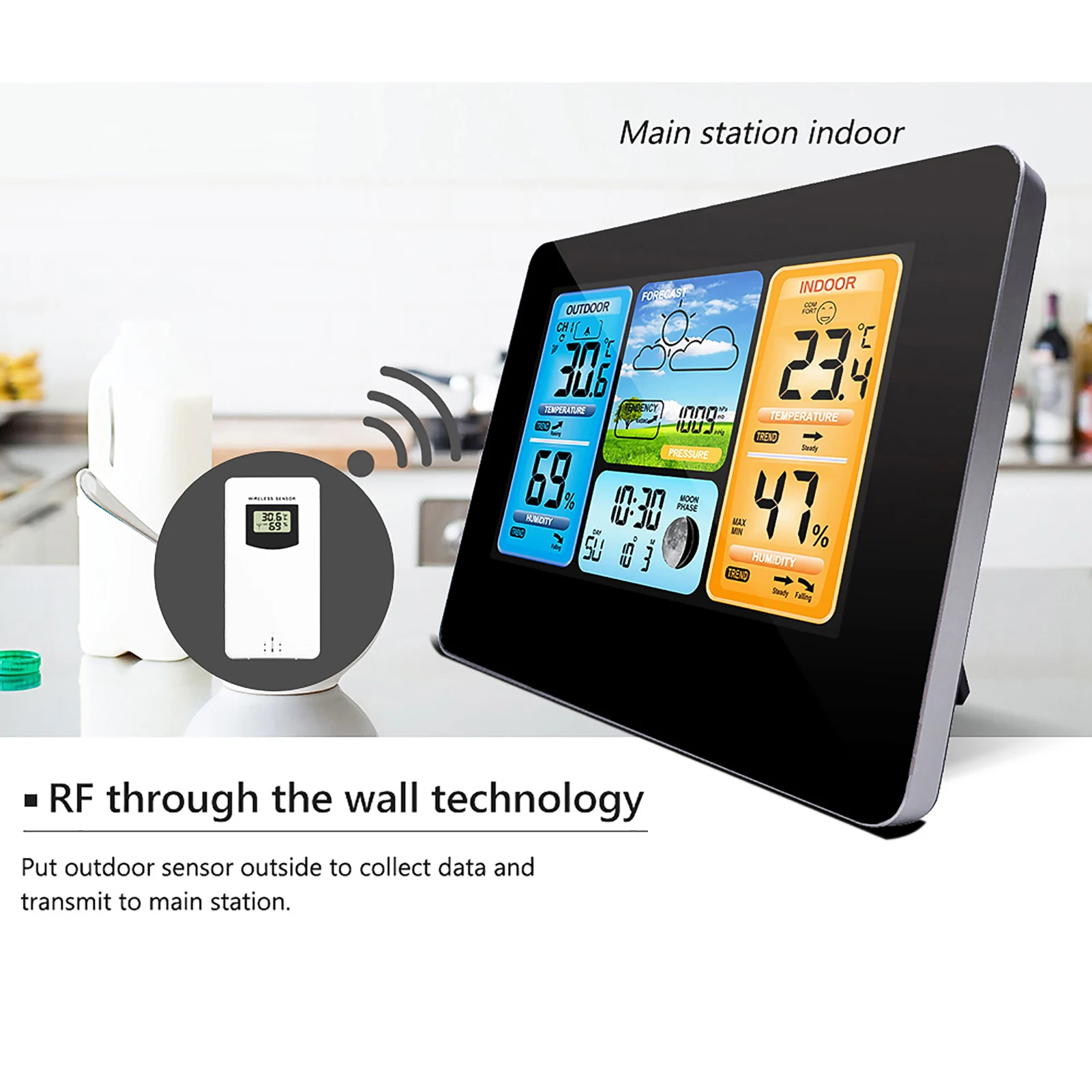 Multifunction Digital Weather Station LCD Alarm Clock Weather Forecast Barometer Thermometer Hygrometer Wireless Outdoor Sensor