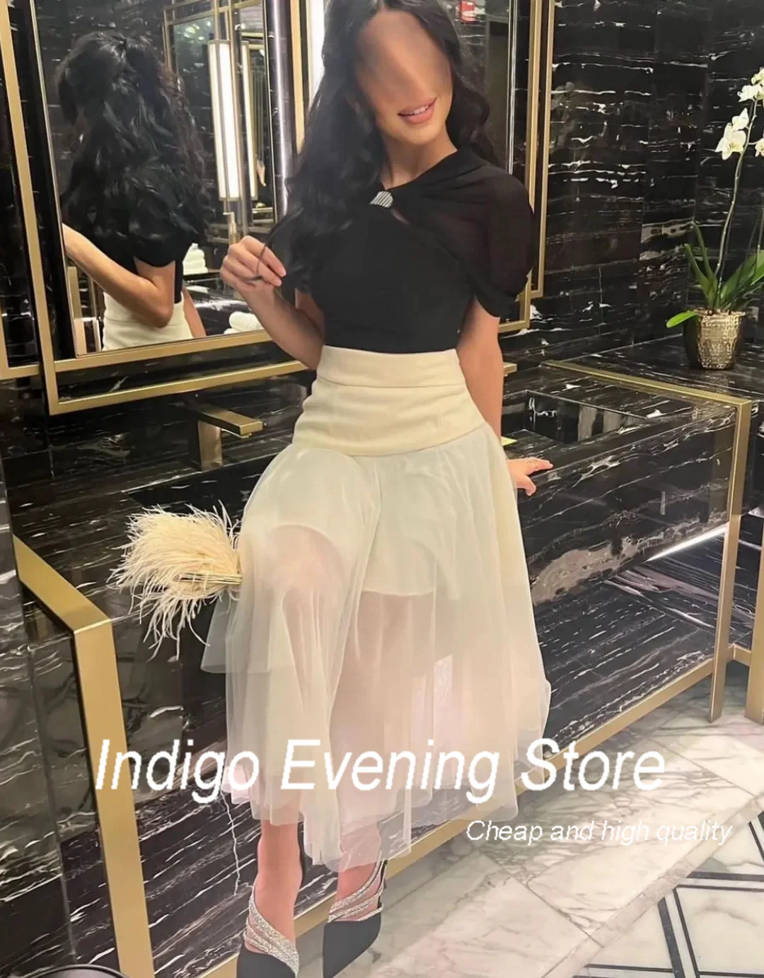 Indigo Evening Dresses Women Cap-Sleeves Tea-Length Women Birthday Party Daily Dress 2023 Vestido Elegante فساتين طويلة