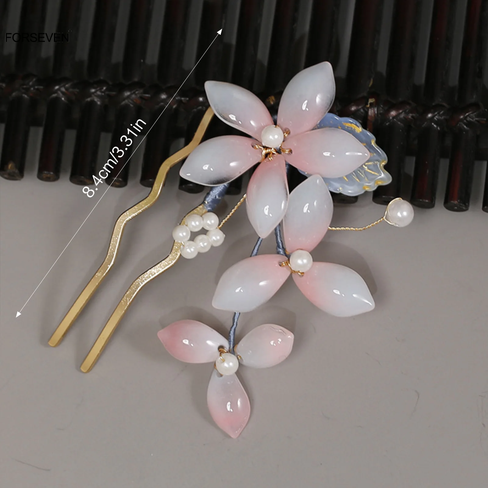 أحمر الخدود الوردي زهرة غطاء الرأس جديد النمط الصيني الأزهار دبابيس الشعر U على شكل الشعر العصي الشوك اللؤلؤ ديكور Hanfu فستان الشعر مجوهرات #6