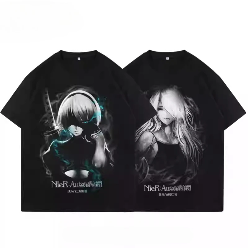 Anime NieR Automata 2B YoRHa No. 2 Type B YoRHa Type A No.2 Cosplay Short Sleeve T Shirt Women Men 100% Cotton Graphics Tees