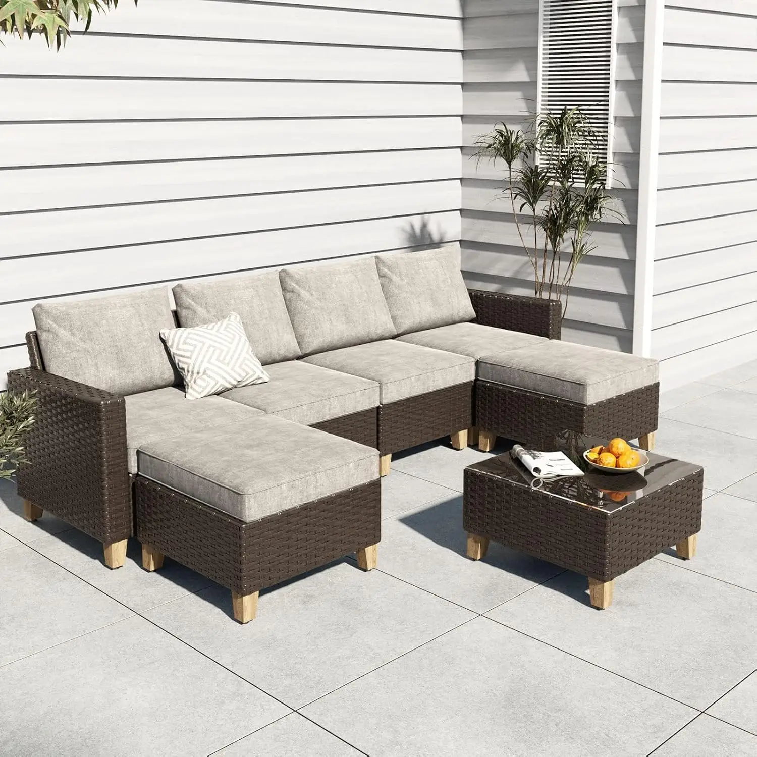 Sofa Sets Outdoor Furniture Sets, PE Wicker Patio Furniture Sectional Sofa with Thick Olefin Cushions for Yard Garden Porch