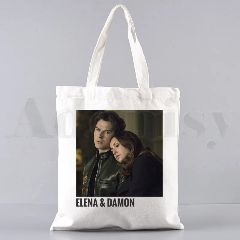 The Vampire Diaries Bolsas gráficas impressas para mulheres, bolsas de ombro Harajuku, compras casuais, bolsa feminina, elegante bolsa de lona, anos 90