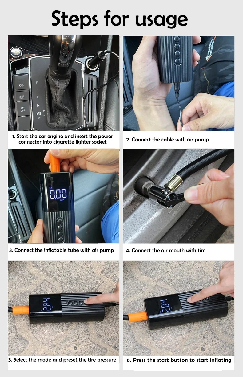 قوة قوية الرقمية تظهر مضخة الهواء إطار السيارة نفخ الهواء منفاخ الإطارات الرقمي مع مقياس الضغط