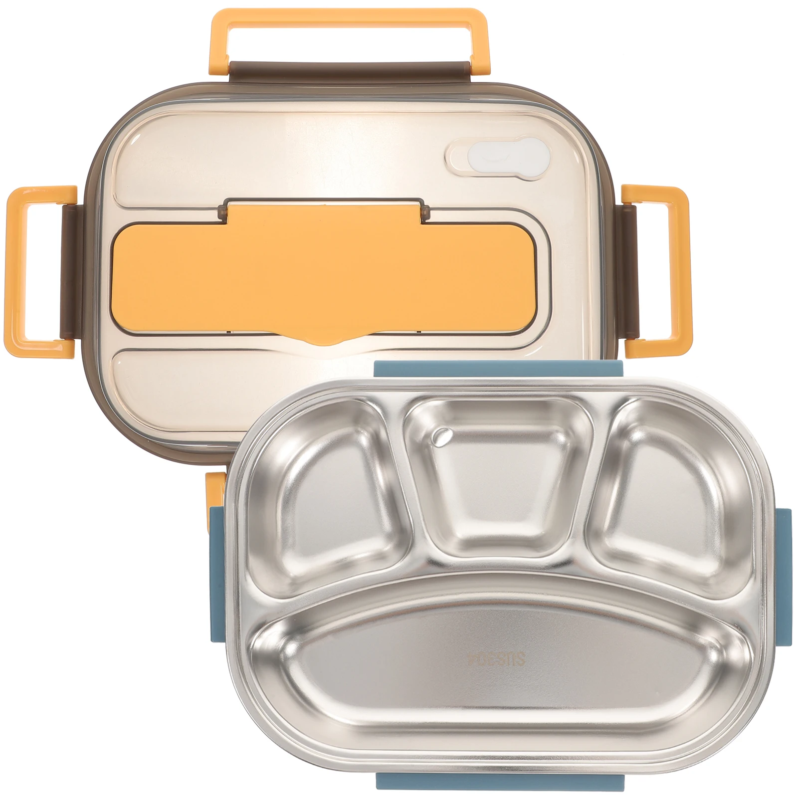 

Stainless Steel 4 Compartments Blue 1500ML Buckle Design Lunch Boxes Women Adults Outdoor Food Containers