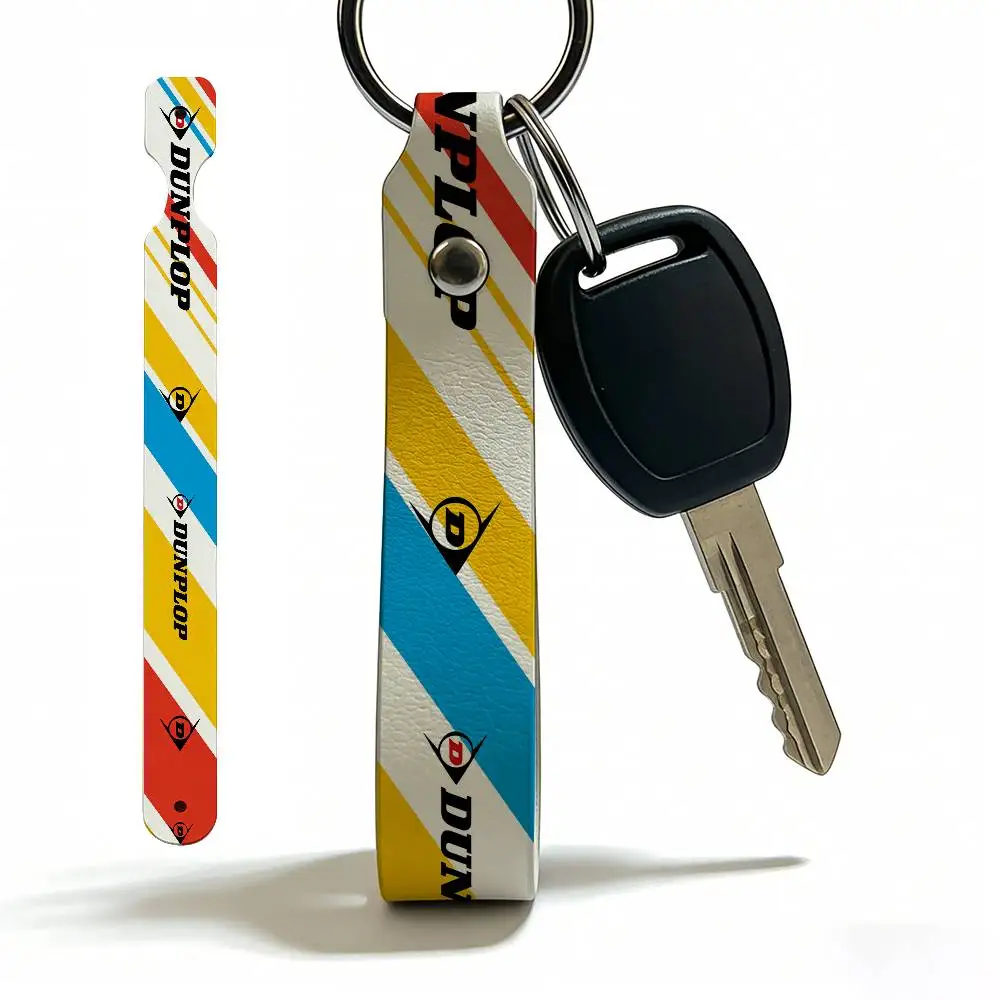 For Dunlop Soft PU Leather Motorcycle Keychain Lightweight Key Holder For Scooter Racing