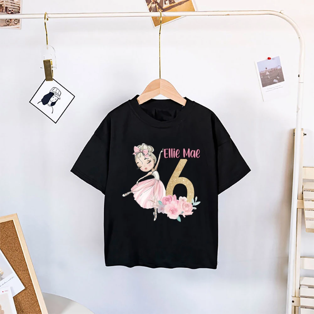 Personalised Girls Ballerina Print T-shirt Custom Name Girl Birthday Shirt Dancer Gift Ballet Chilf Short Sleeve Tee Summer Tops