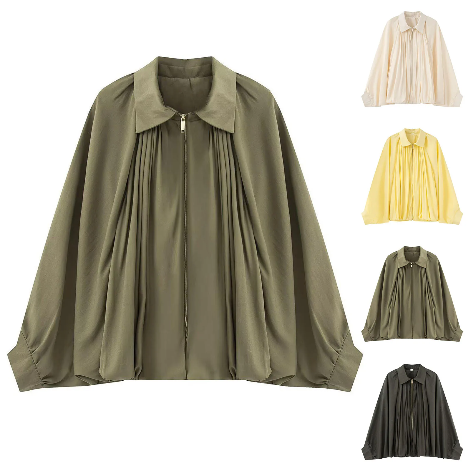

Women'S Jacket Casual Sleeve Lapel Loose Puff Sleeve Pilot Jacket Vintage Female Outerwear Chic Tops Oversized Streetwear