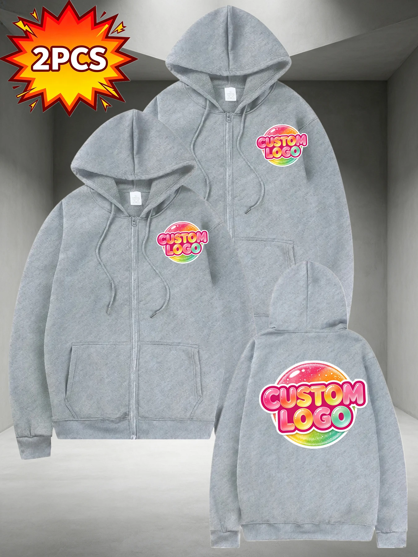 2pcs Hoodie Set - Customizable Logo/Photo/Text, Custom Text Image Logo, Easy And Premium Style! Unisex Fit, Breathable