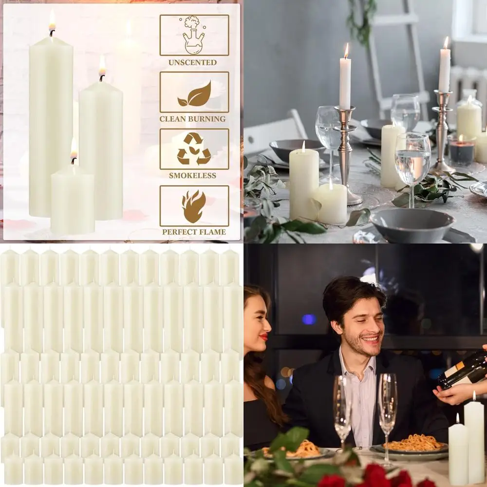 Paquete de 72 Velas de Pilar Grandes Sin Iluminación - 2 Tamaños (3, 6, 8 Pulgadas) para Bodas, Cenas y Decoración del Hogar
