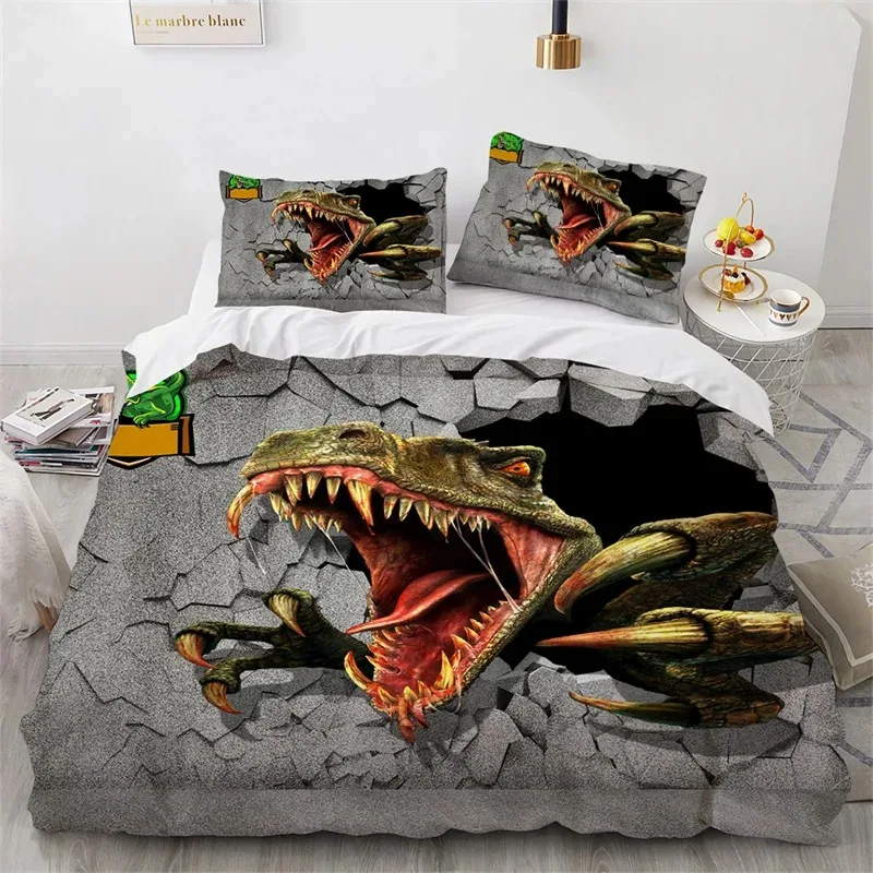 Funda nórdica de dinosaurio de microfibra doble, funda de edredón de animales 3D, juego de cama de dinosaurio Jurassic World Park para niños, adolescentes y habitación de niños
