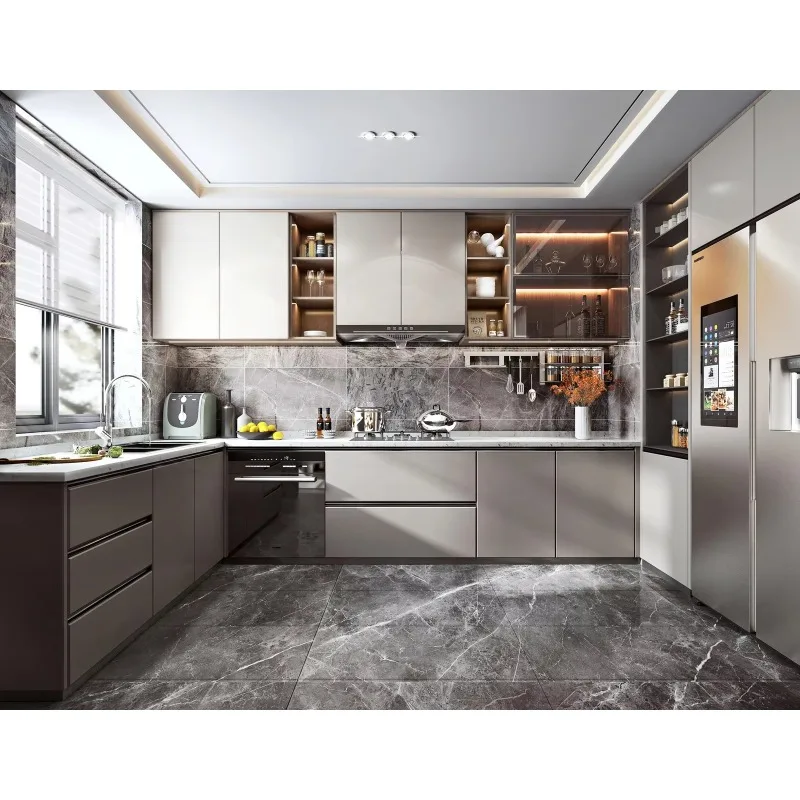 Custom U Shaped MDF Glass Door Panels for Home Wood Kitchen Cabinet Modern Style