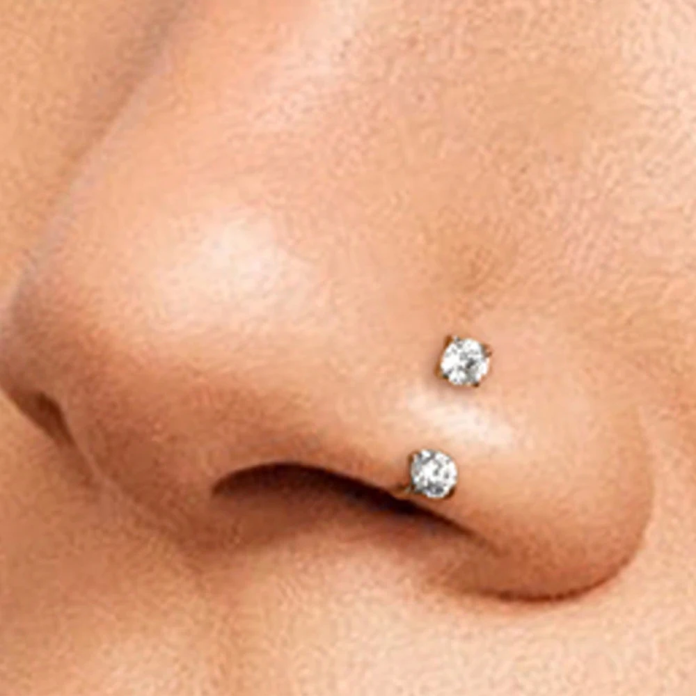 18G Stainless Steel Double Gem Horseshoe Nose Ring