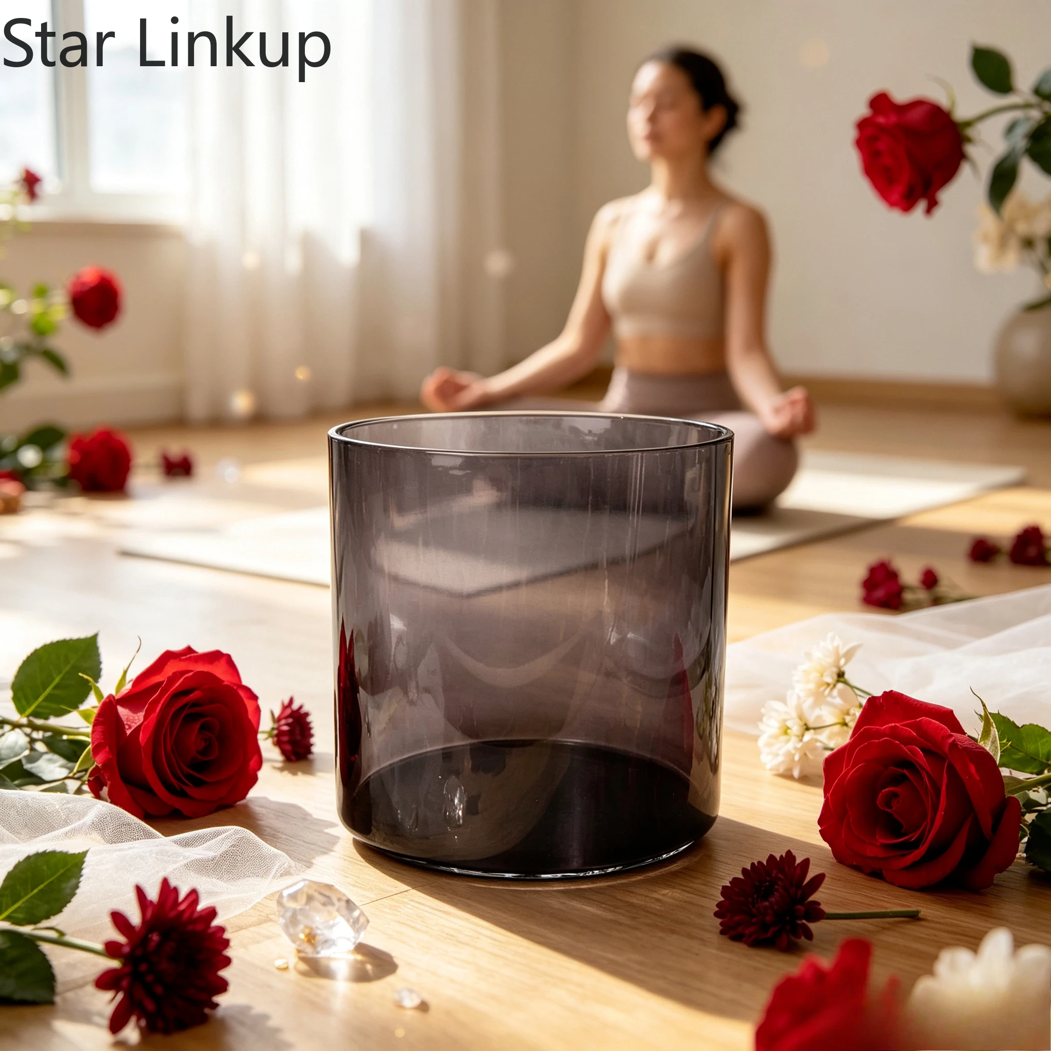 Star Linkup Mystic Black Quartz Crystal Singing Bowl, Chanting Percussion Sound Therapy Bowl Supplied With Rubber Mallets, for Yoga Meditation, Stress Relief and Energy‑Healing