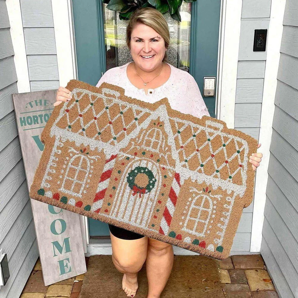 Gingerbread House Xmas Door Mat Super Absorbent & Non-Slip Safety Machine Washable . Cozy Xmas Home Decor for Any Entryway