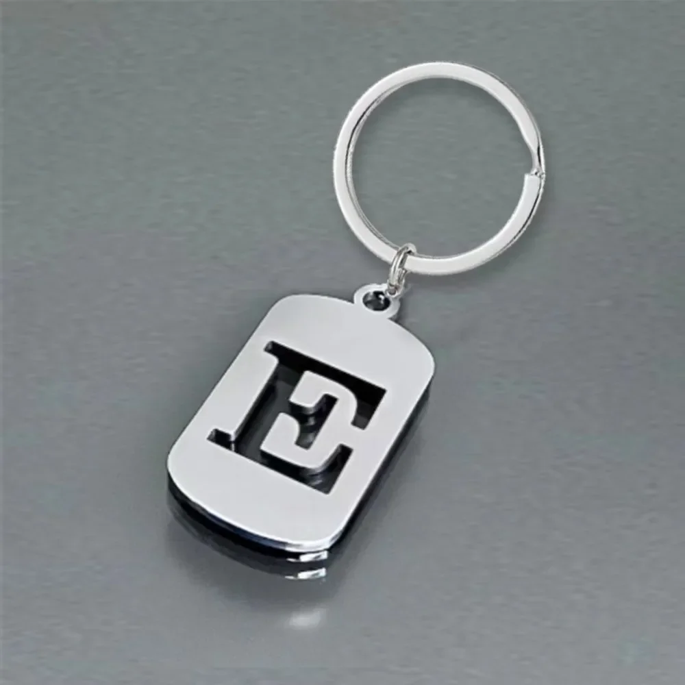 English Letter Tag Key Chains Smooth Stainless Steel Hollow ABC Personalized Keychains Handbag Ornament