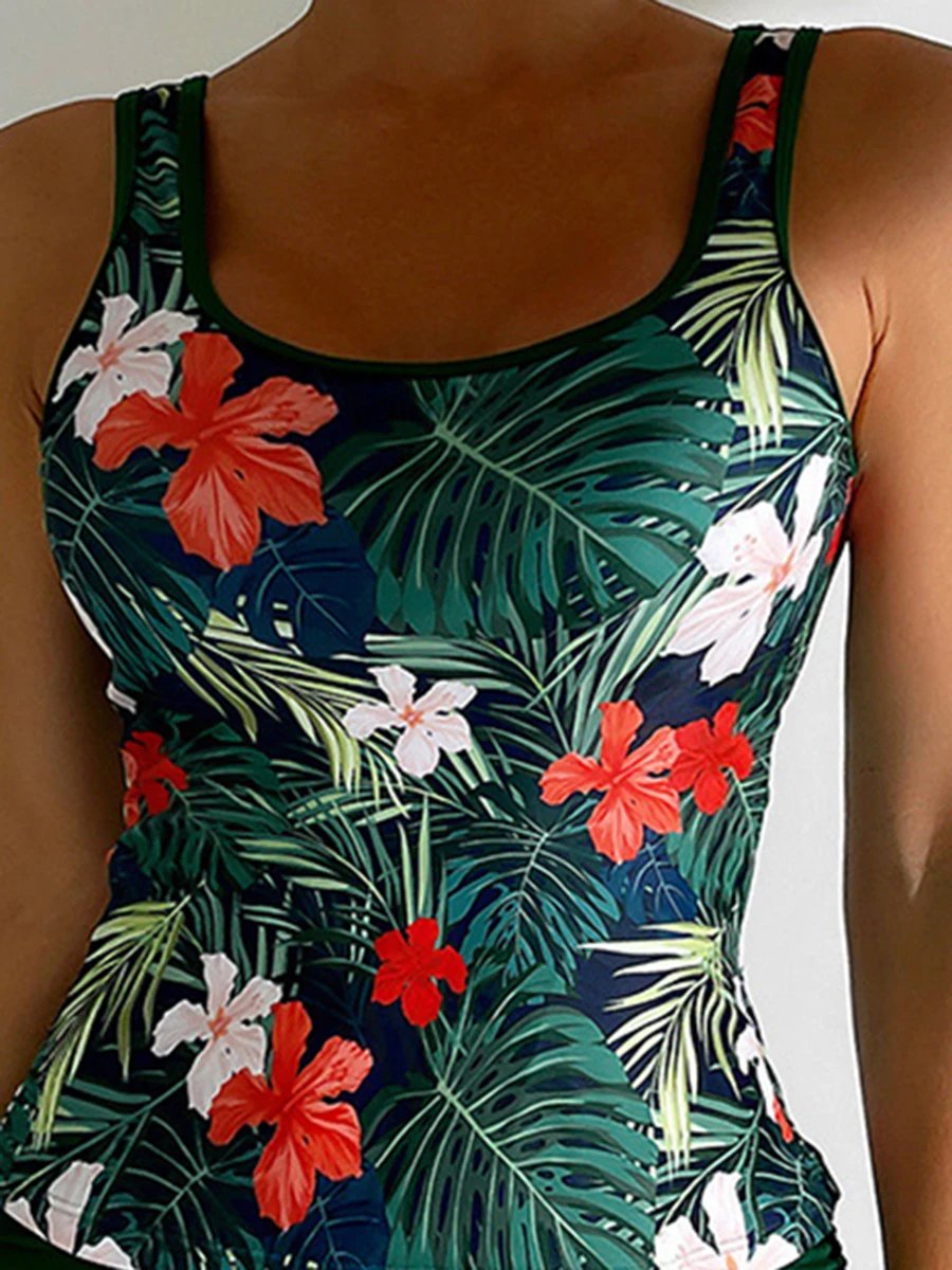 2024 Floral Two Piece Tankini Women Printed Swimwear Female Drawstring Swimsuit Bathers Bathing Swimming Suit Beachwear Summer