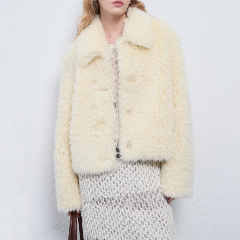 High Quality Autumn Winter Lapels Short Fur One Fake Fur Coat Women Fashion Warm Long Sleeve Loose Basic Thick Coat Woman