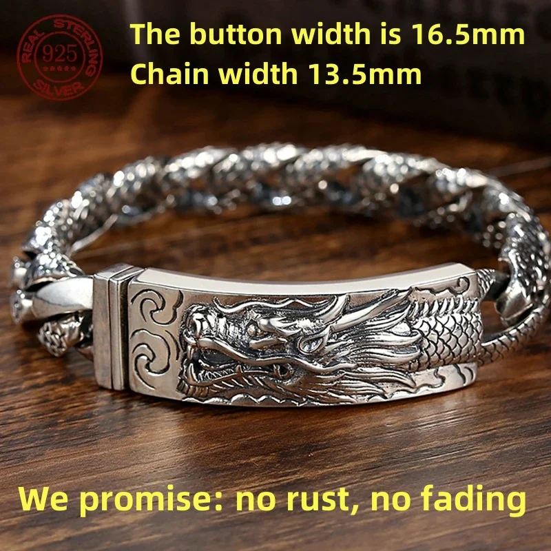 

S925 Silver Overbearing faucet Vintage handmade bracelet Fashion Hip hop punk fashion jewelry gift does not rust does not fade