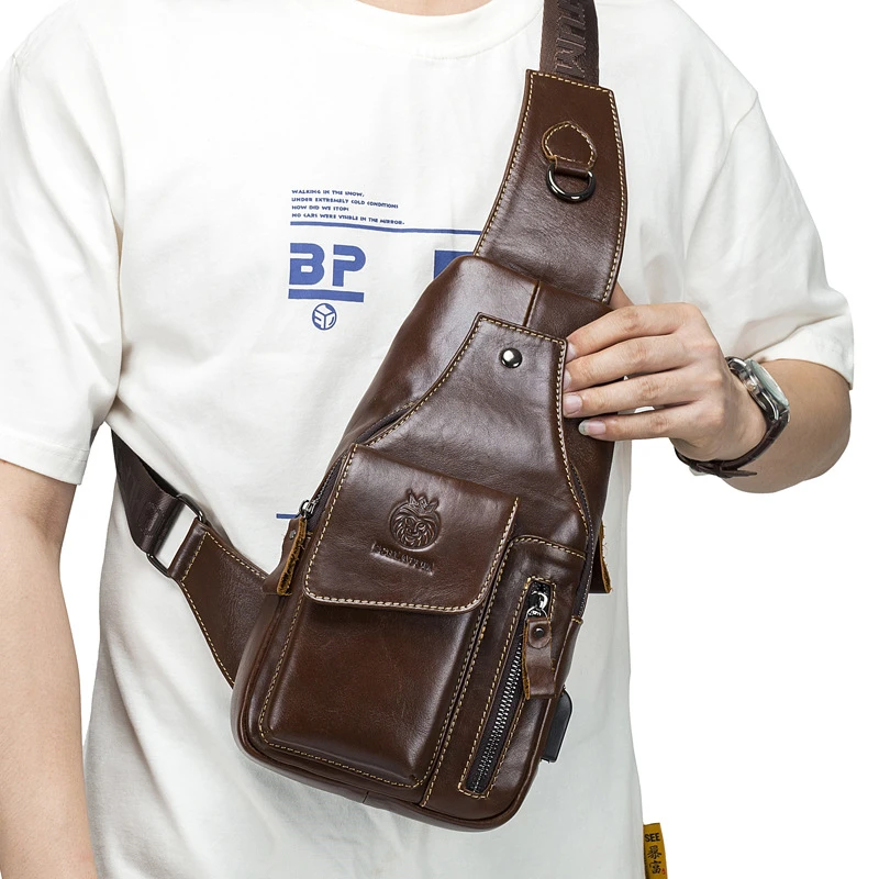 Men's chest bag Belt Strap Chest Bag Crossbody  Men's Business Messenger Shoulder  Men's USB front body bag