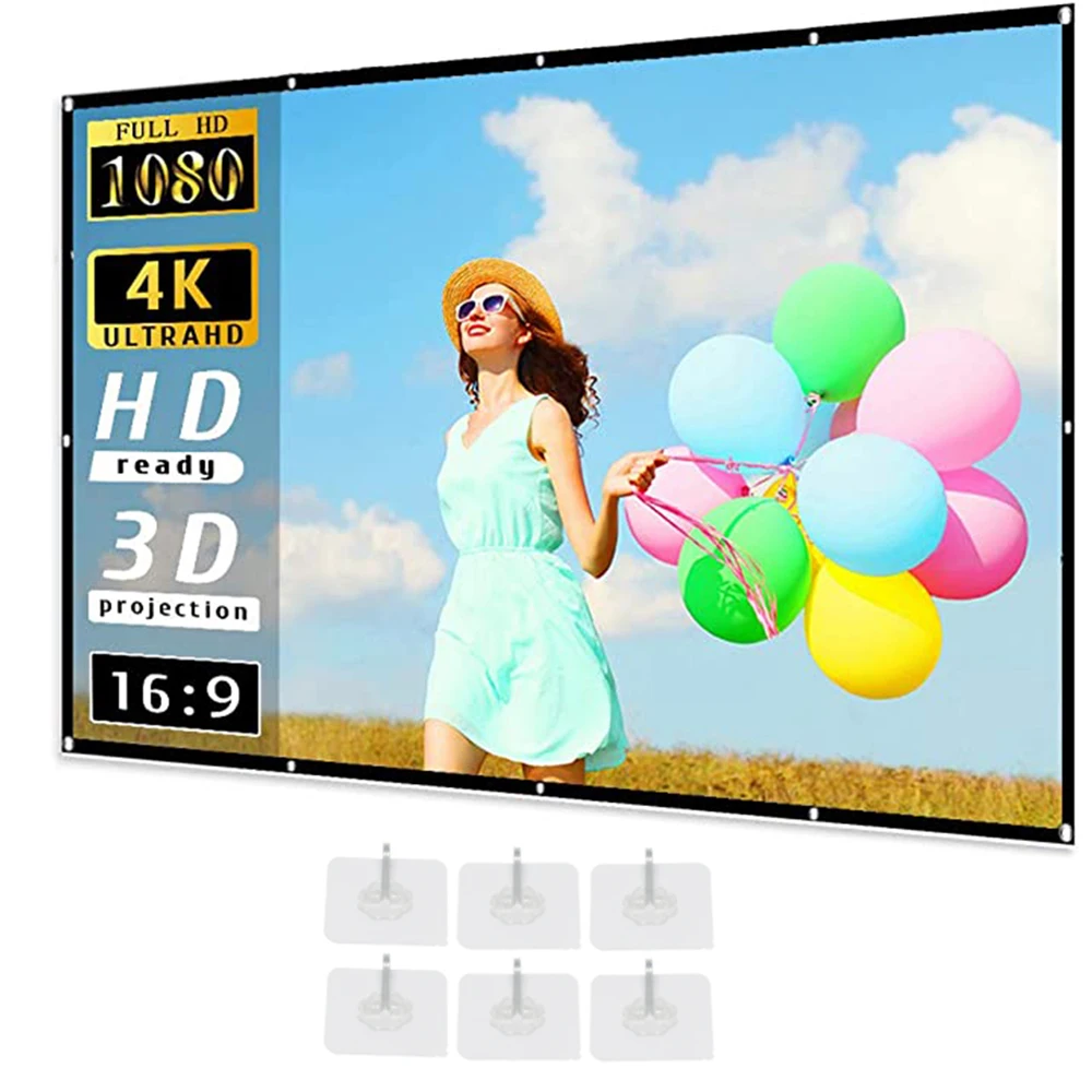 Portable Projector Screen 60/72/84/100/120Inches Projection Screens for Home Outdoor Foldable 16:9 Projector Screen for YG300