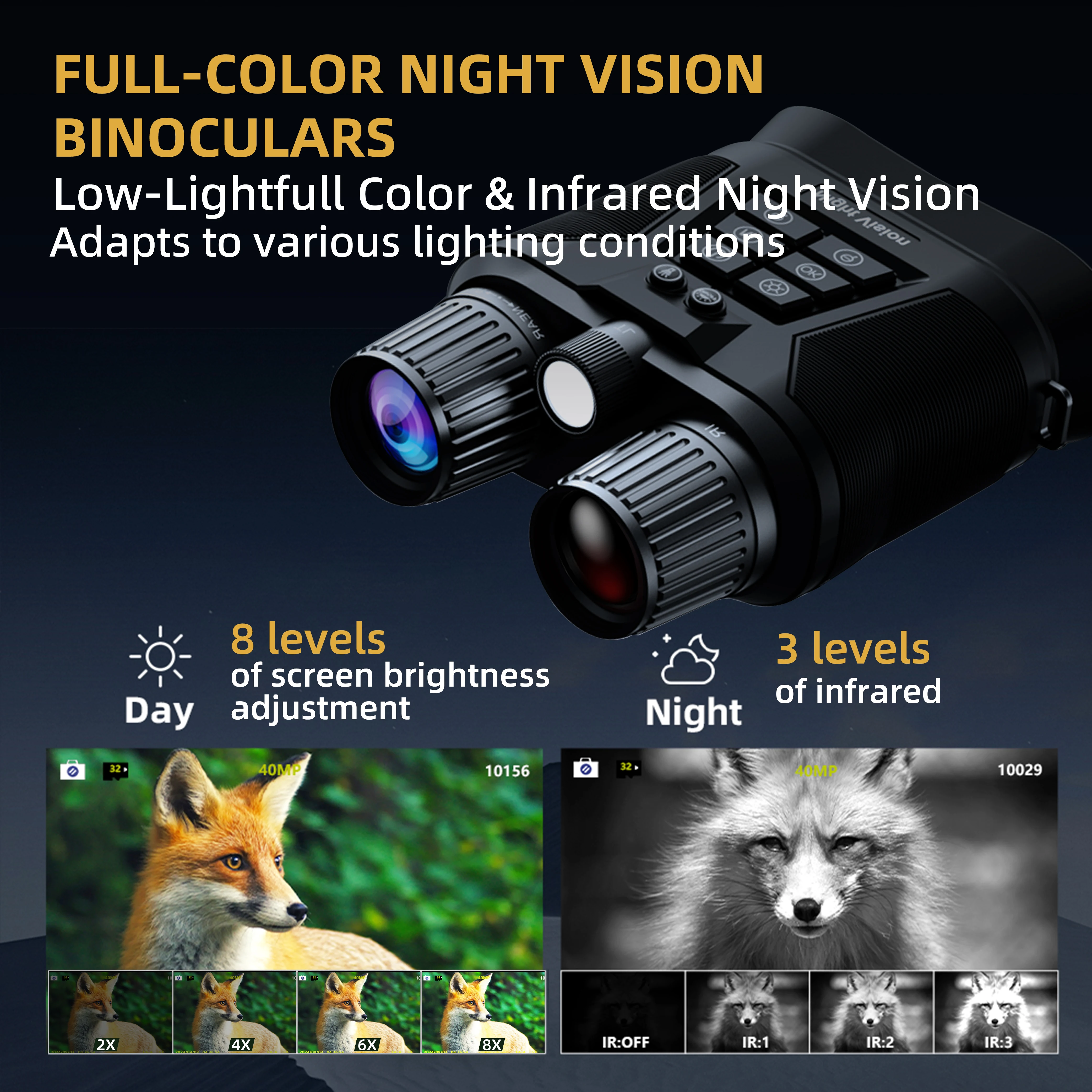 4K Infrared Night Vision Binoculars 3 inch Large Screen 8X Digital Zoom 600M Long Distance 5000mAh Battery For Hunting Camping