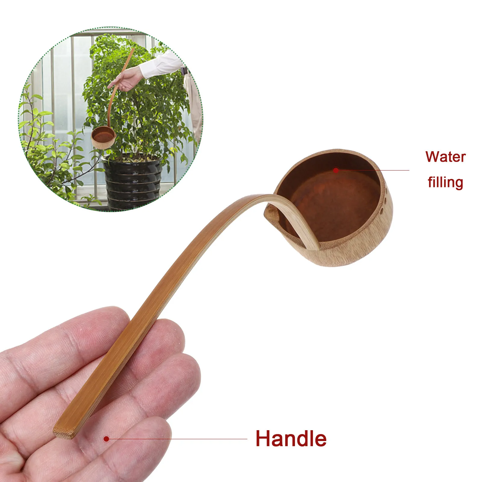 1Pcs Bamboo Water Ladle Long Handle Garden Water Scoop Household Kitchen Soup Ladle for Cooking Gardening Watering Flower Care