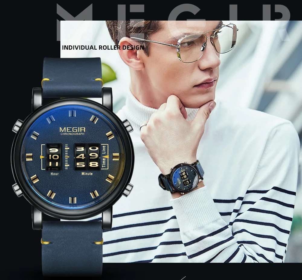 

MEGIR 2137 Fashion Personalized Leather Strap Mens Watch Luxury Quartz Waterproof Watches for Men Relogio Masculino Reloj Hombre