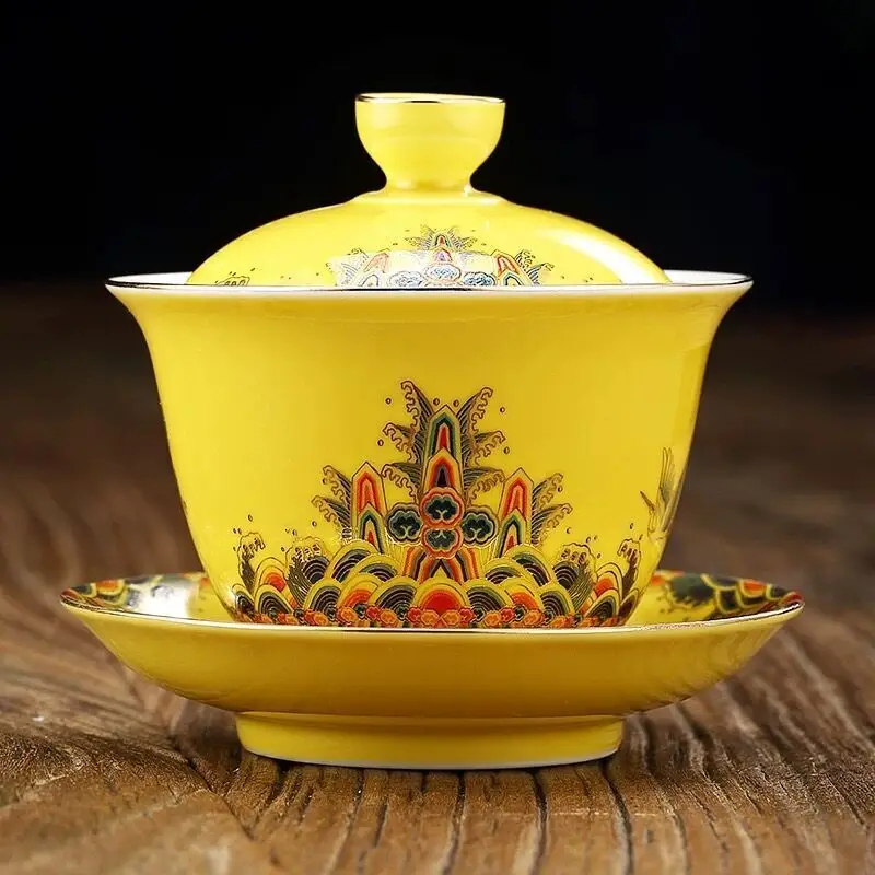 

200ml Chinese Old Porcelain Gaiwan Peach Pattern Tureen Bowl Tea Cup Tea Set