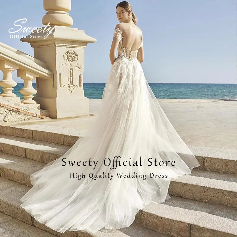 Off The Shoulder Wedding Dress Embroidered Lace On Net With A-line Sweetheart Sleeveless Bridal Back Backless Vestido De Novia