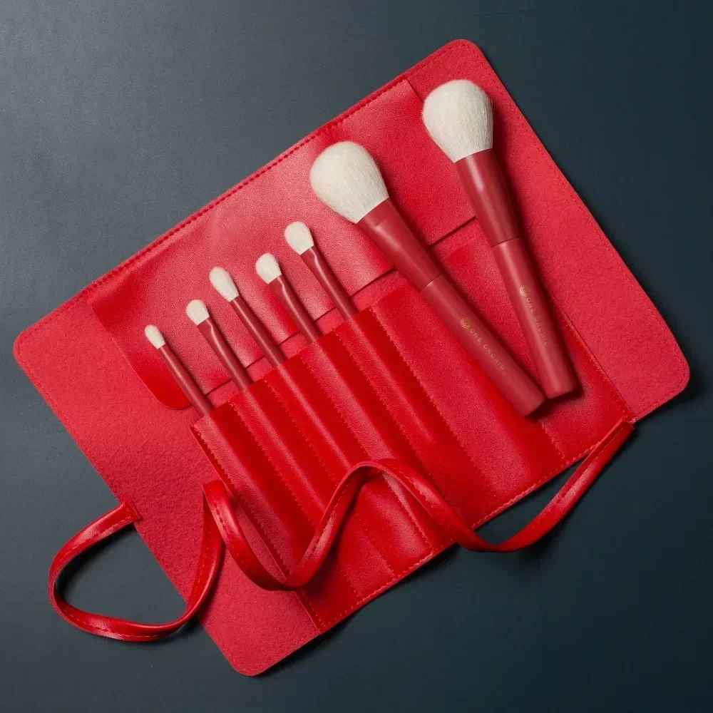 ONE ORCHID 7 pezzi pennelli per trucco colore rosso pelo di capra set polvere cosmetica ombretto fard miscelazione bellezza trucco maquiagem