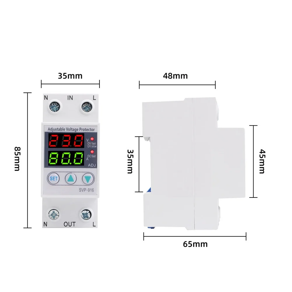 40/63/80A SVP-916 Adjustable Voltage Surge-Protect Limit Current Protection Auto Recover Over Under Voltage Limit Current Relay