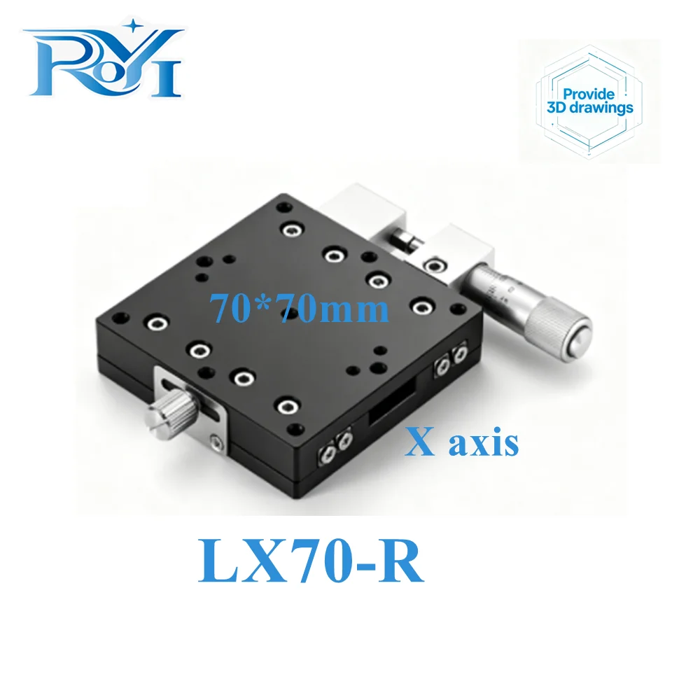 

X Axis 70mm LX70-L LX70-C LX70-R Knob Micrometer Sliding stage Cross Guide Rail Type Platform Manual Displacement Sliding Table