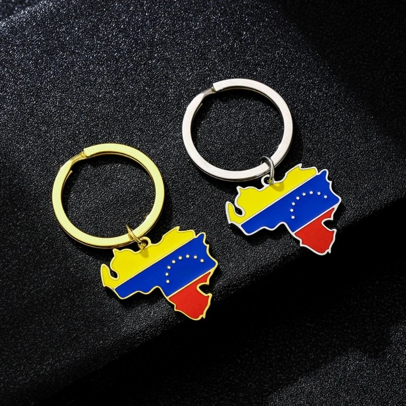 Stainless Steel Keychain Venezuela Map Keyrings Venezuelan Bag Pendants Durable Backpack Ornaments for Keys Bags