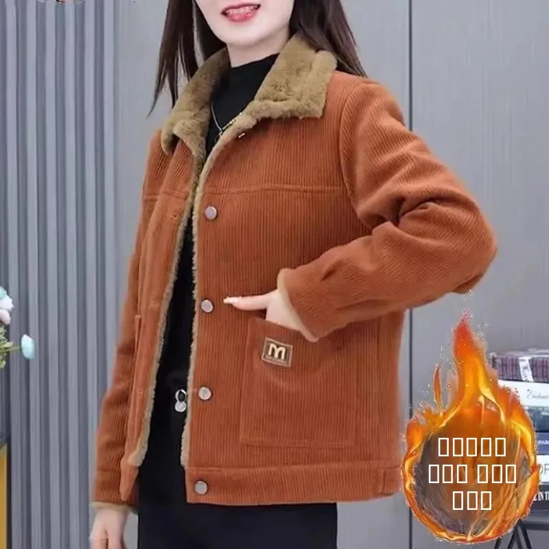 

Thiened Fce Winter Jaet for Women Faionable Sli Small Size Mid-aged Ladies Warm Cotton Coat Long Sve Button C...