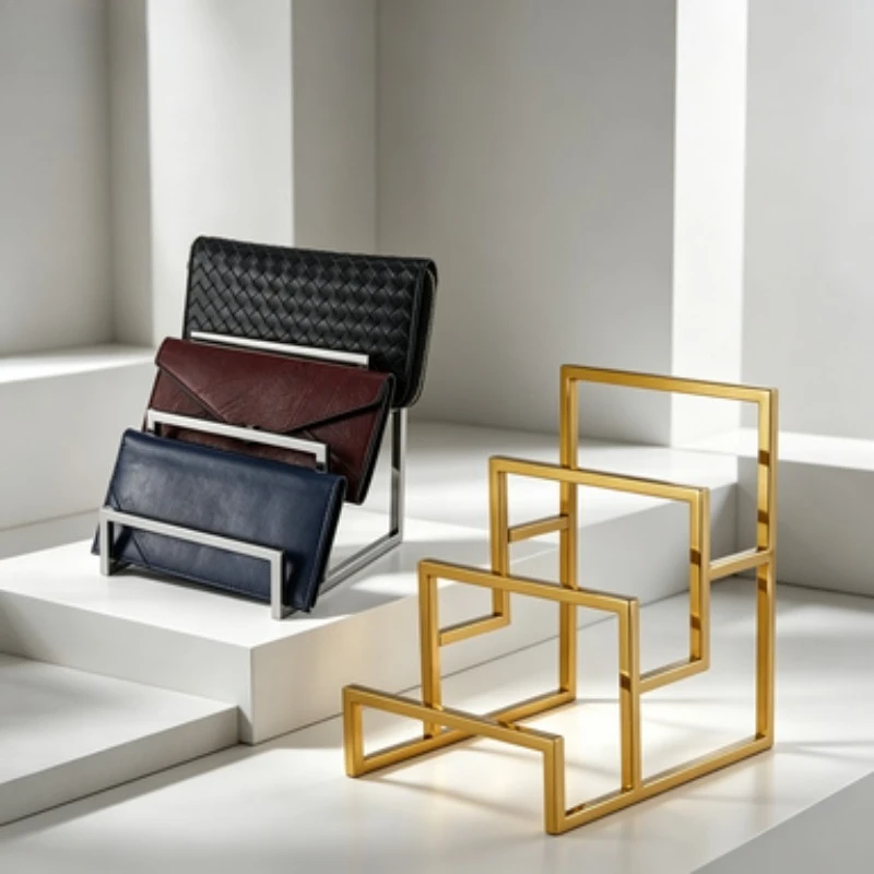 3-Tier Stainless Steel Wallet Display Stand Handbag Storage Rack Leather Purse Retail Fixture Multi-layer Merchandise Organizer