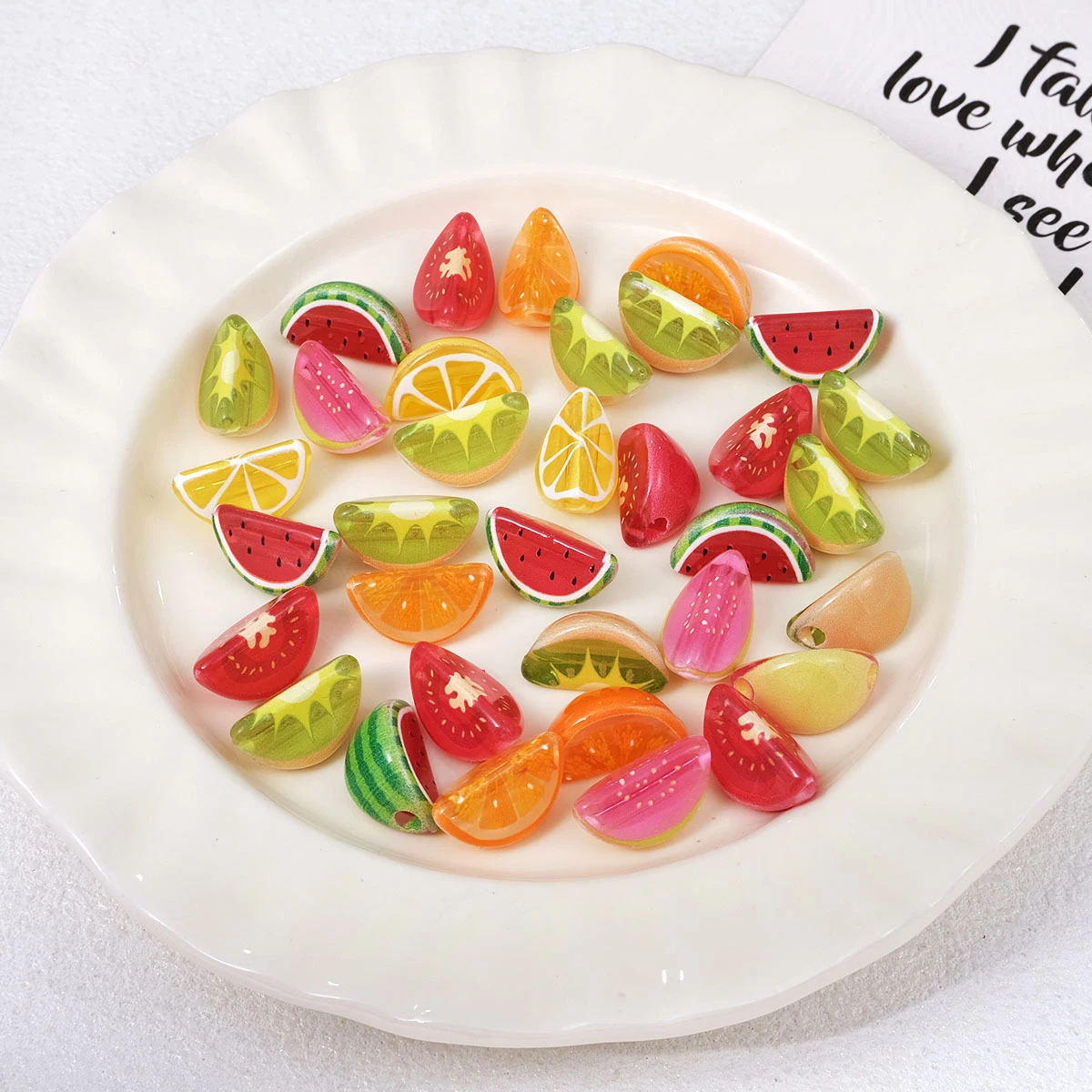 10PCS 10x18mm Watermelon Fruit Series Perforated Printed Acrylic Beads Bag Charm Bracelet Phone Strap DIY Jewelry Accessories