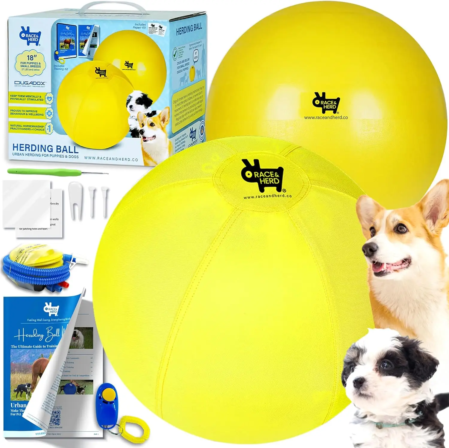 

Race&Herd Herding Ball for Dogs Small & Puppies, 18" Complete Set Dog Ball, Balls for Dogs | Dog Toys, Hearding Ball