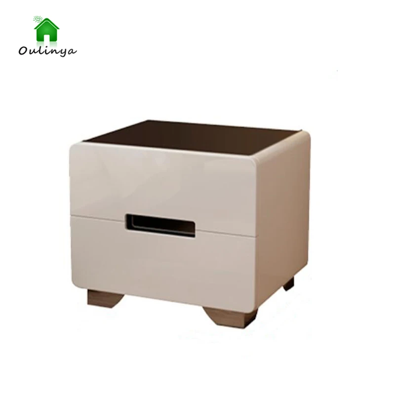 

Bedside Table Nordic Simple Modern Storage Cabinet Assembly White Paint two Bucket Cabinet Glass Surface Storage Side Cabinet