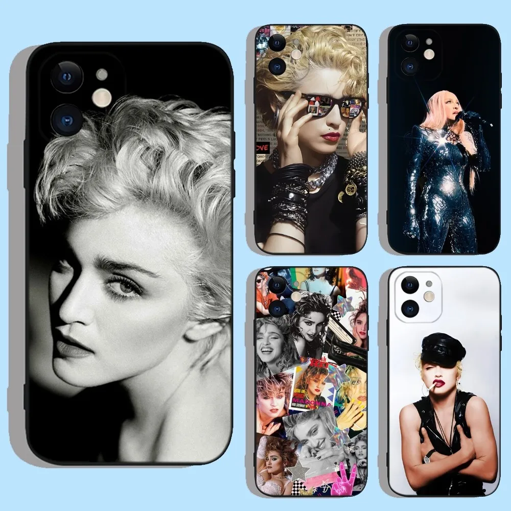 Custodia per telefono Madonna anni \'80 per Apple iPhone 15,14,13,12,11, XS, XR, X, 8,7, Pro, Max, Plus, mini cover nera in silicone