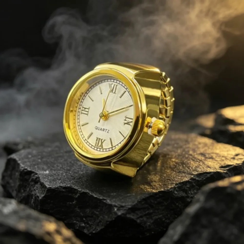 Y2K Vintage Watch Rings for Women Men Quartz Watch Mini Watch Couple Punk Elastic Band Mini Watch Ring Gift