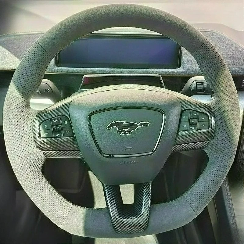 

Hand-stitched renovation Non-slip wear-resistant black red suede car steering wheel cover for Ford Mustang Mach-E 2021-2024