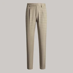 Pantalones elásticos de alta calidad para hombre, pantalón informal a cuadros, de algodón, clásico, ajustado, para negocios, primavera y verano