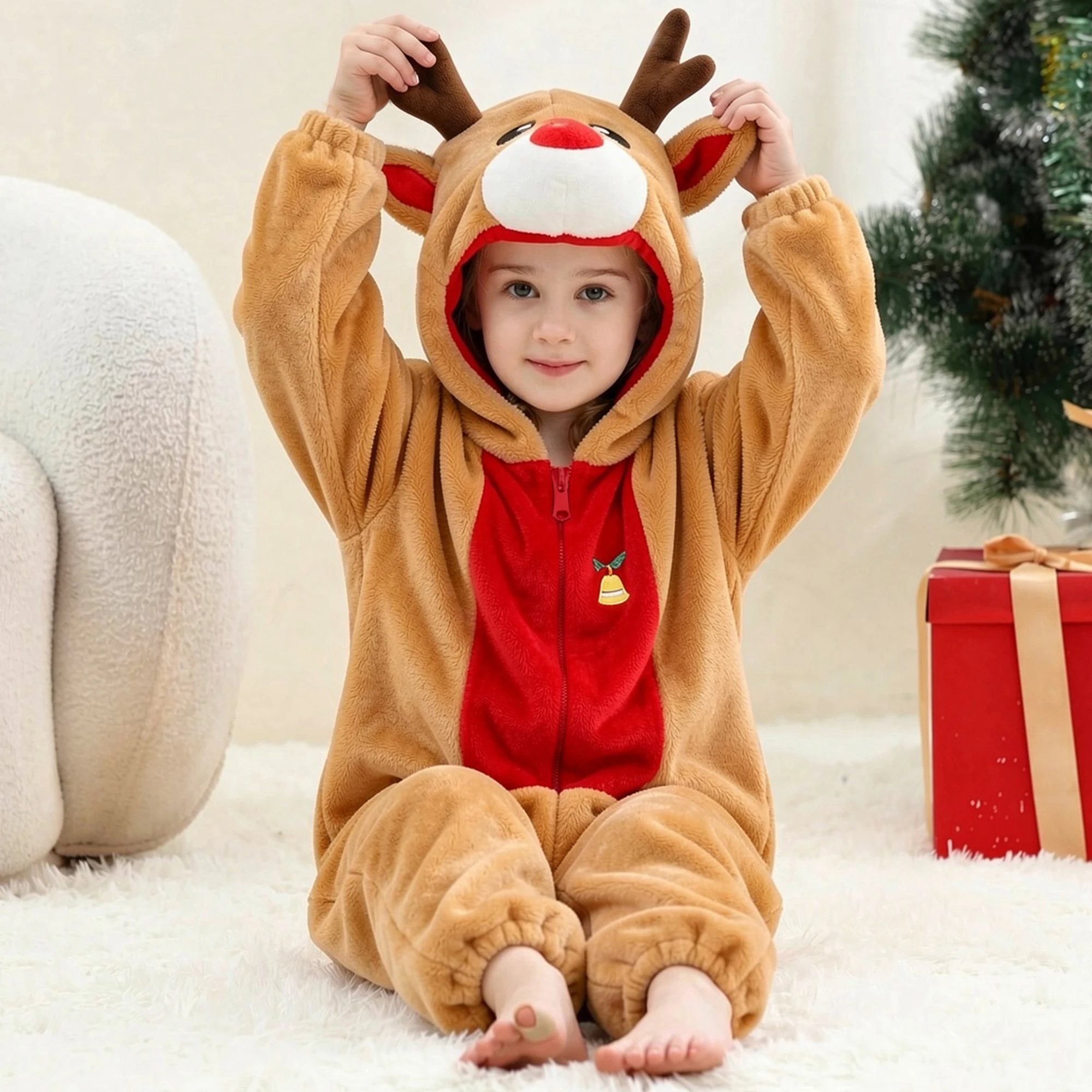 MICHLEY Löwen-Kinder-Schlafsack, Flanell-Decke, Schlafanzug 3-12 Jahre, Kapuzenpyjama, Kostümkleidung, Jumpsuit für Jungen und Mädchen – Detail 10