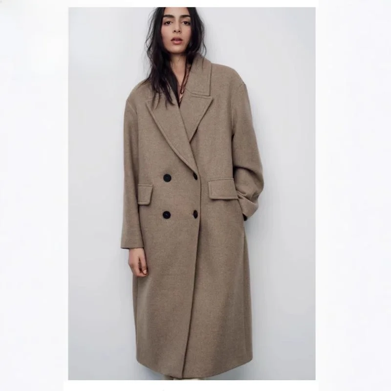 

Faionable Wool Blend Loose Long Sve Turn-down Collar Coat New Autumn Winter Women's Clothing Straight Cut Commute Sle