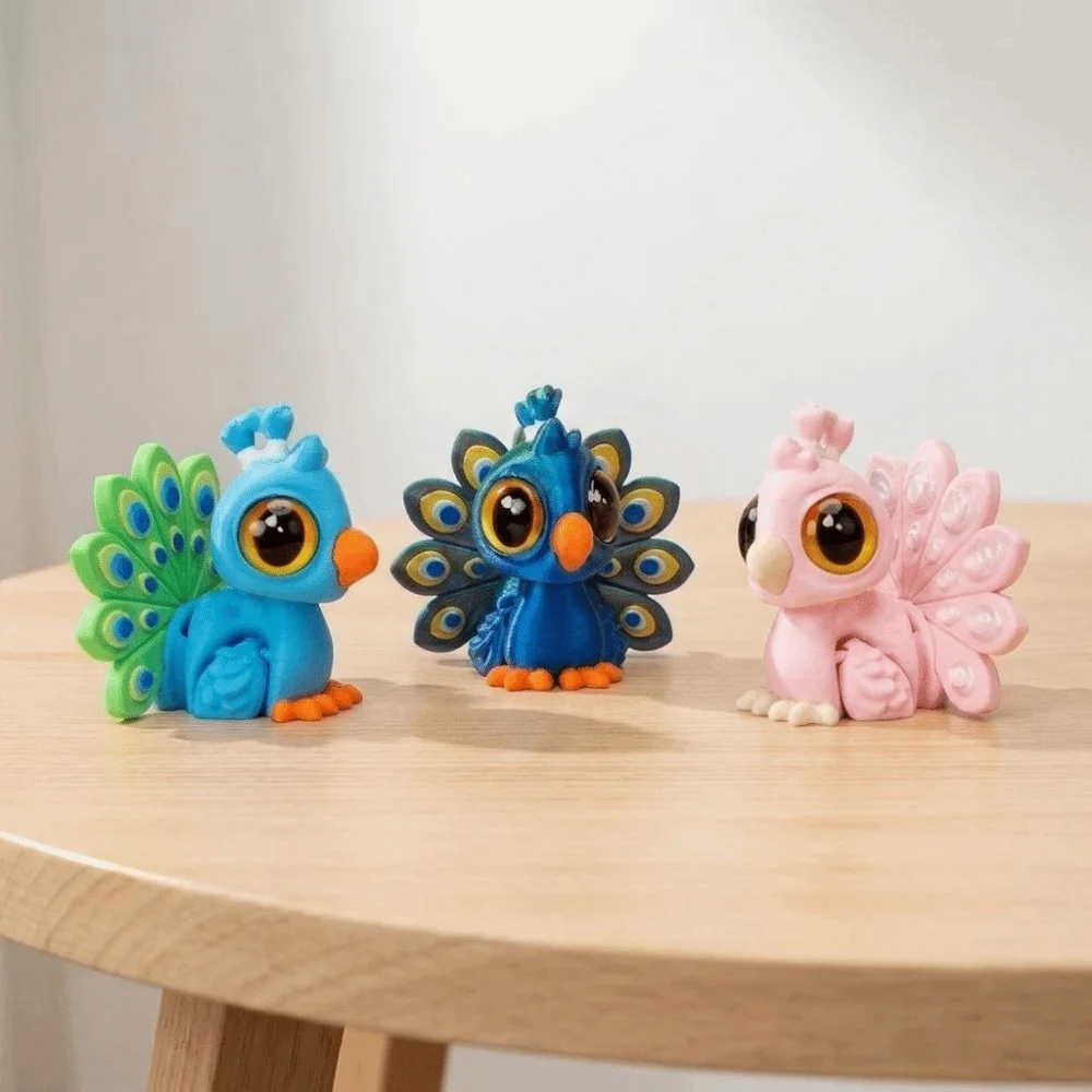 Cartoon Style 3D Printed Peacock Figurine Lightweight Multi‑Color Articulated Peacock Ornament Plastic Decorative