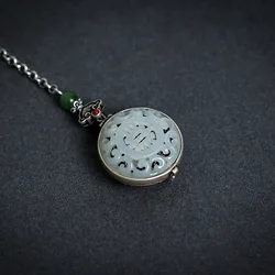 Vintage Long Chain Tassel 925 Silver Jewelry Original Natural Hotan Jade Round Ruyi Button Pendant Openable Hanfu Accessories