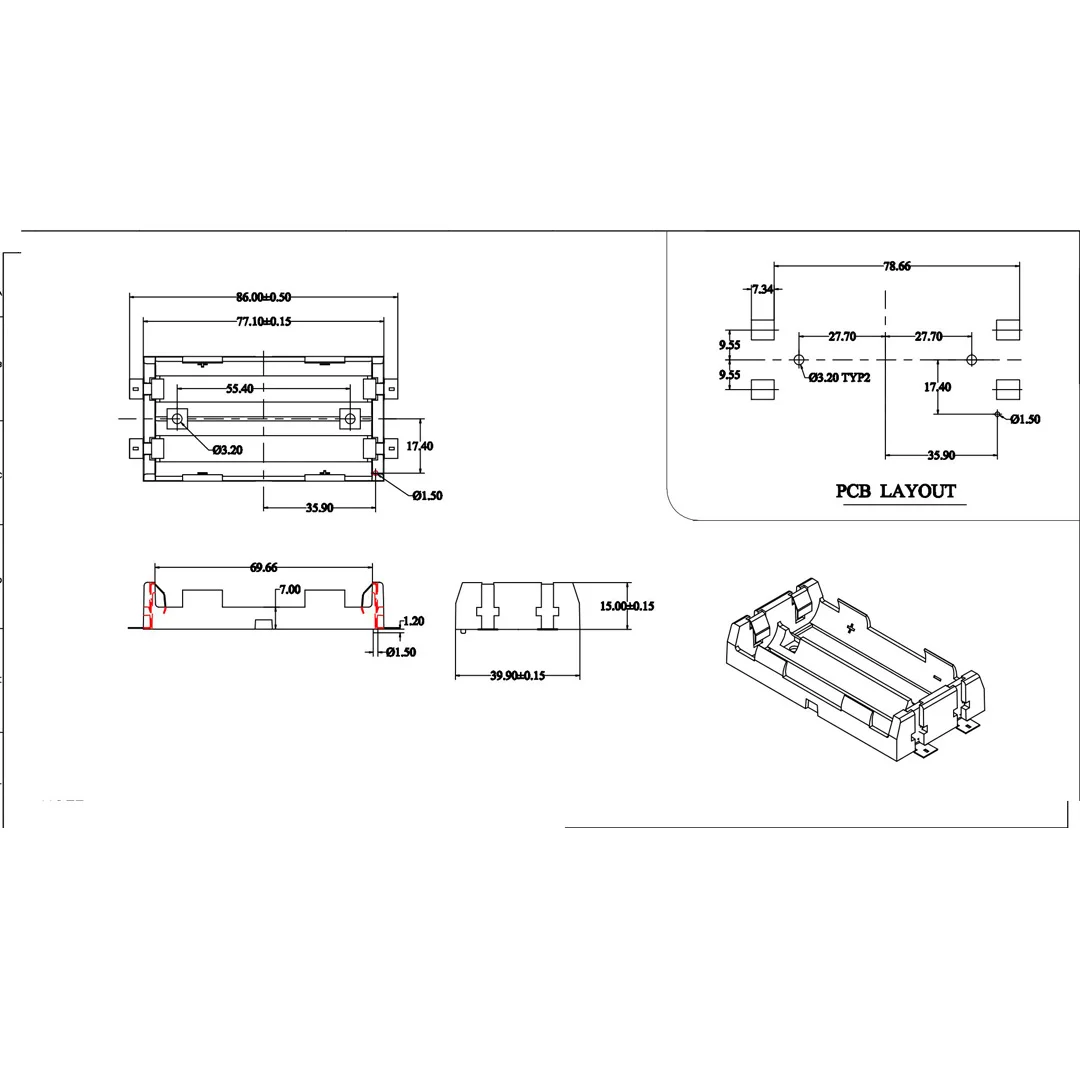 18650 Battery Storage Case SMD SMT 18650 Battery Box 18650 Battery Holder With Pins DIY