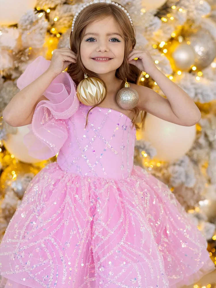 Vestido de niña hinchada hasta la rodilla, vestidos de fiesta de boda rosa, vestido de princesa, vestido de desfile de novia pequeño