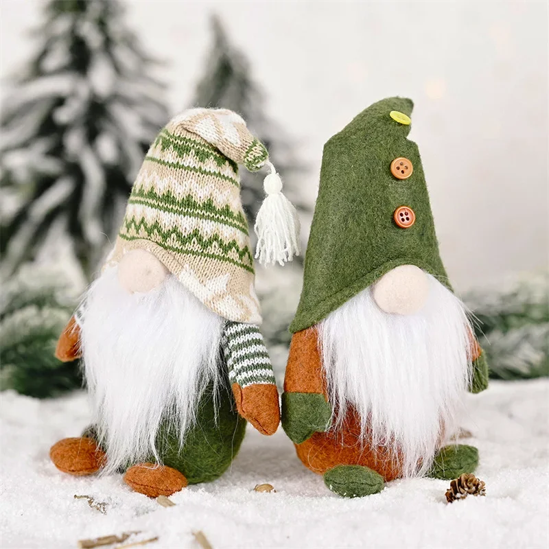 Christmas Faceless Doll knitted Green Gnome Doll Figurine Merry Christmas Decorations For Home Santa Claus Ornament Navidad Gift